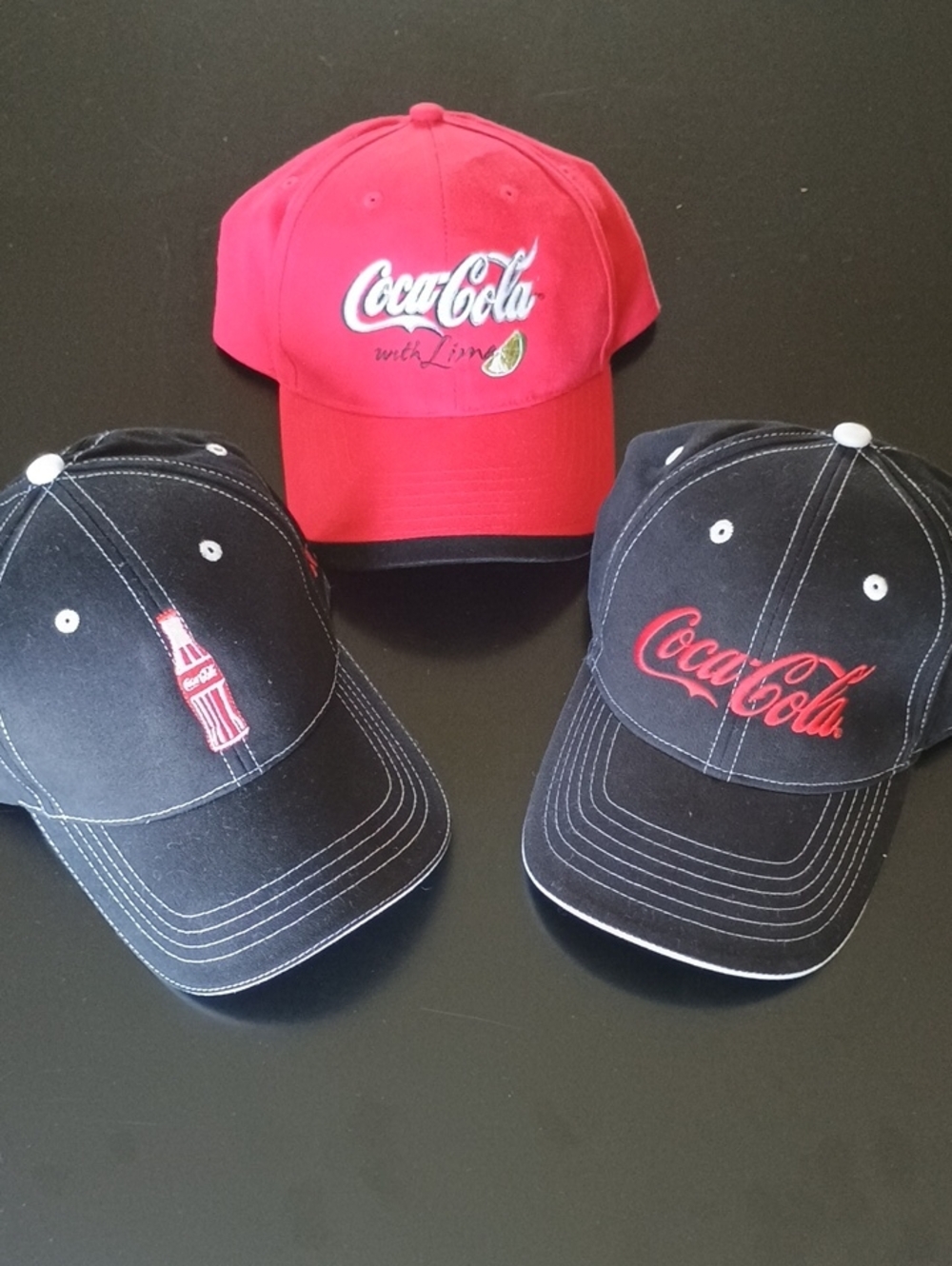 Coca Cola Red and Black Logo Baseball Caps.  (Set Of 3)